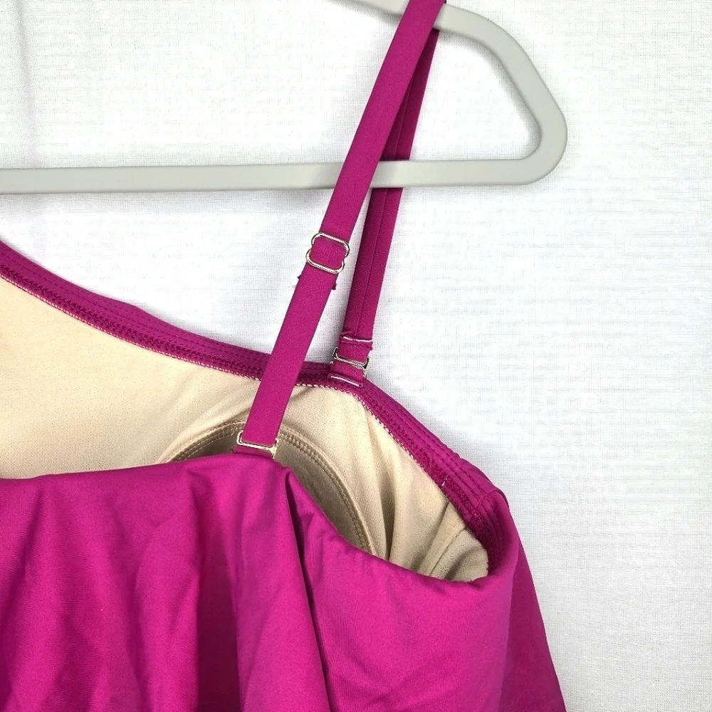 Kona Sol one Shoulder, Ruffle, One Piece Swimsuit. Pink, 14